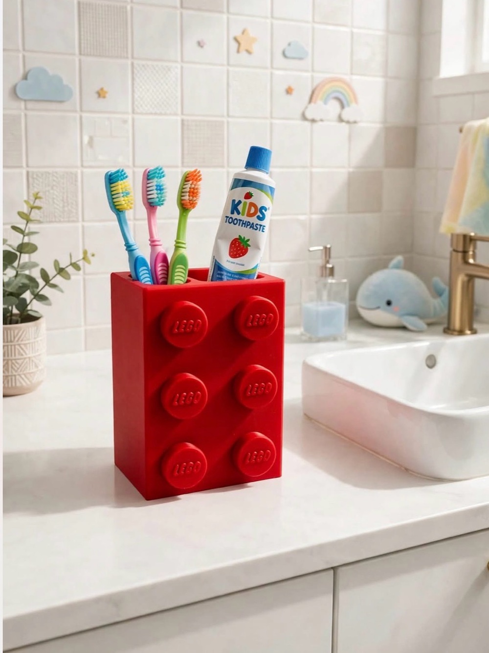 Lego Red Brick Toothbrush & Toothpaste Organizer